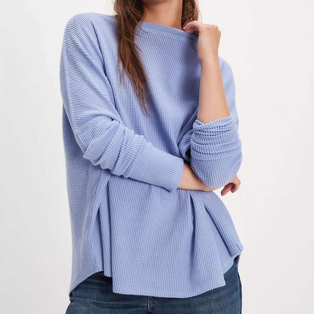 FREE PEOPLE Latte Blues Solid Thermal in Dawn Breeze S